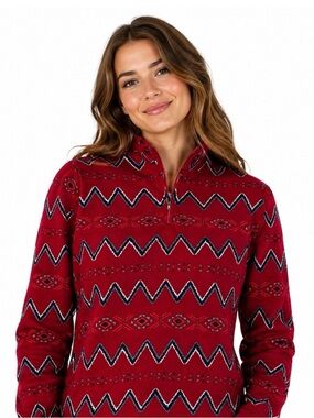 Vintage 90s Talbots Intimates Southwestern Fleece Boho Quarter Zip Pullover - L